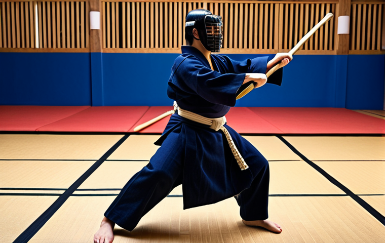 ** A kendo practitioner confidently facing a challenge, showcasing improved self-confidence and strength gained through kendo training.
**